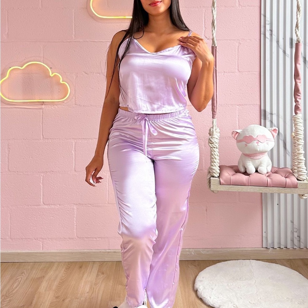 Lavender Satin Pajama Set